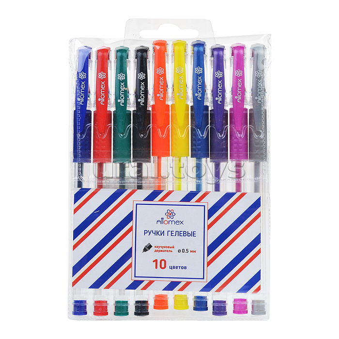 Набор ручек гелевых "Attomex" 10 стандартных цветов, d=0,5 мм, прозрачный корпус с металлическим наконечником и каучуковым держателем, сменный стержень, в пластиковом блистере Набор ручек гелевых "Attomex" 10 стандартных цветов, d=0,5 мм, прозрачный корпус с металлическим наконечником и каучуковым держателем, сменный стержень, в пластиковом блистере