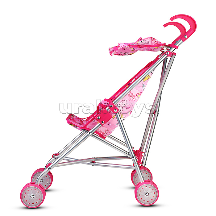 Коляская кукольная трость с крышей, металлическая, принт розовый мир