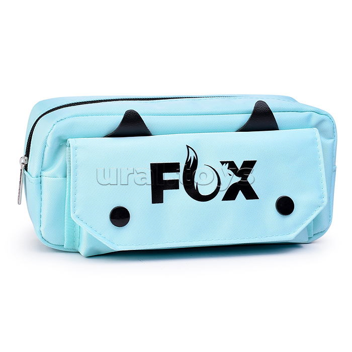 Пенал "Happy. Fox" 210x90x60 мм, плотный износостойкий полиэстер с водоотталкивающей пропиткой, отделение на молнии, прямоугольный для 70 предметов, передний карман на молнии со створкой органайзером на липучке, задний карман на молнии, ментол