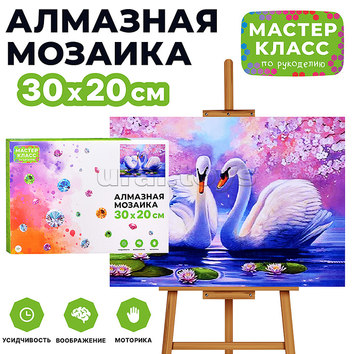 Мозаика алмазная "Пара лебедей" 20*30см.