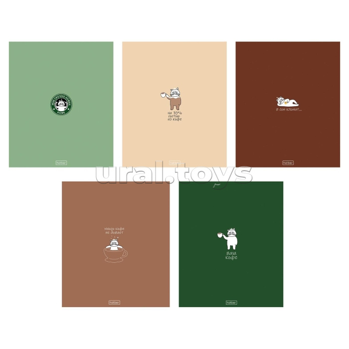 Тетрадь 96л. клетка "Coffee Story" А5, на скобе ламинация Soft-touch 5 диз.в блоке