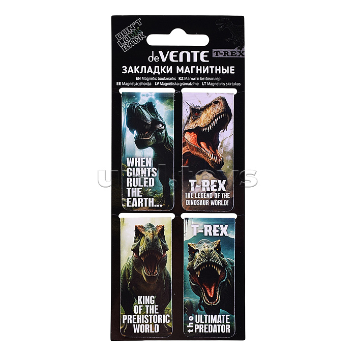 Набор закладок для книг "T-Rex" магнитных бумажных, 4 шт в блистерной упаковке, размеры закладок в сложенном виде 25x56,6 мм
