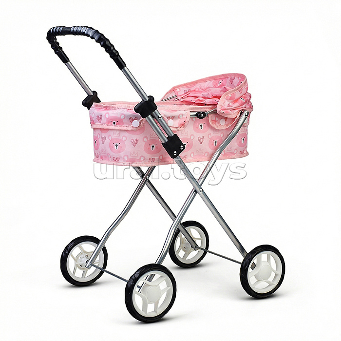Коляская кукольная прогулочная, металлическая, складная, принт мишки