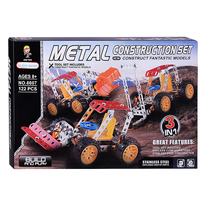 Конструктор "Рабочие машины" 3 в 1 (122 дет.) металл, в коробке