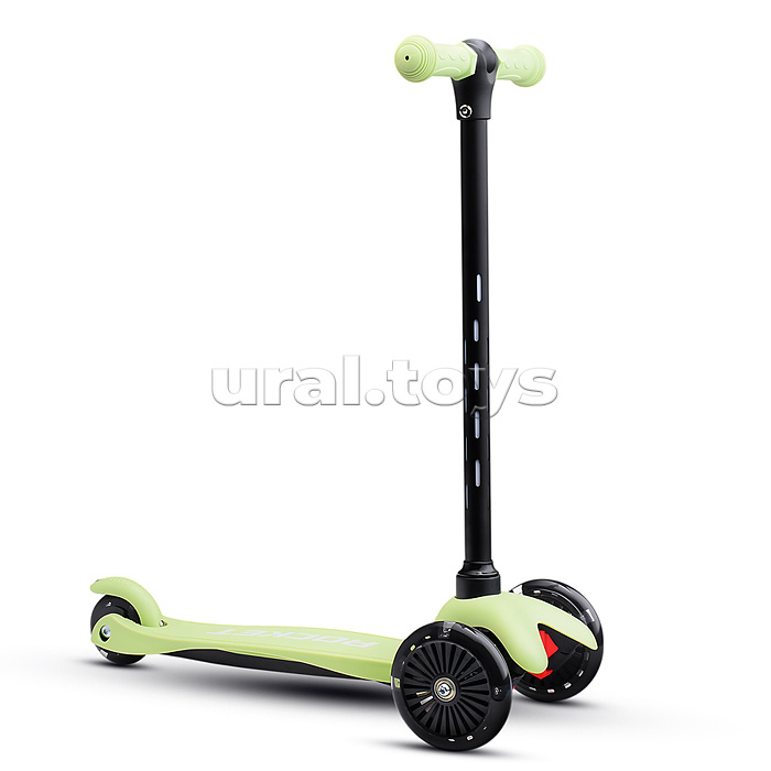 Самокат 3-х колесный ROCKET,колеса PU со светом, светящаяся стойка, ABEC 7, зеленый