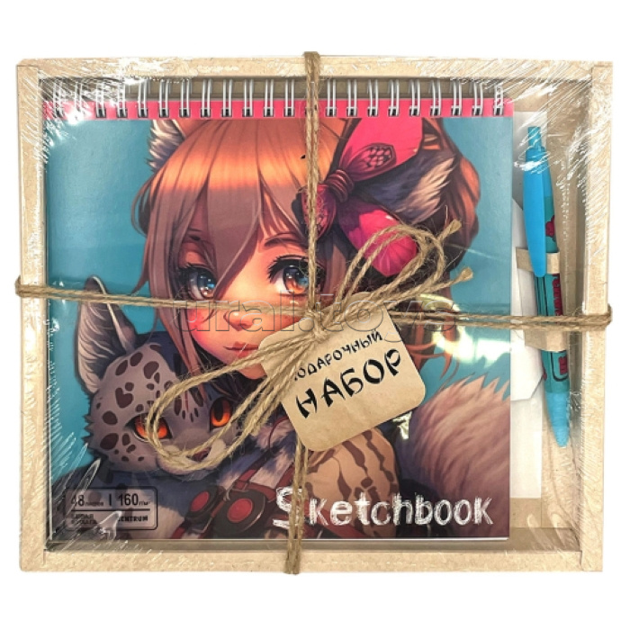 Набор скетчбук "Аниме" 190*190 мм + Ручка шариковая прорезиненная, в подарочной упаковке