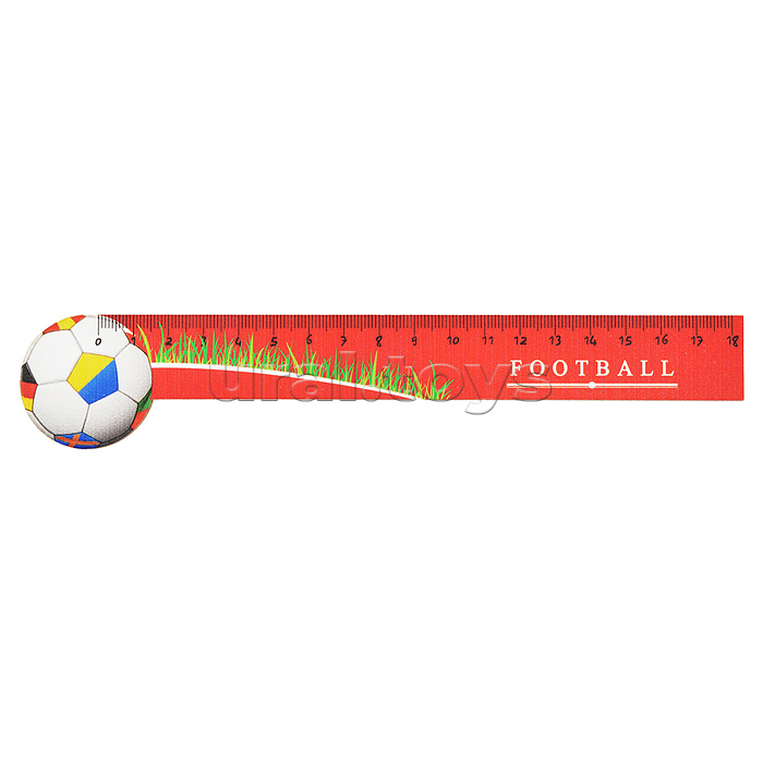 Линейка "Football" фигурная деревянная крашенная с рисунком, шкала 18 см (общая длина линейки 20,5 см) в блистерной упаковке, ассорти