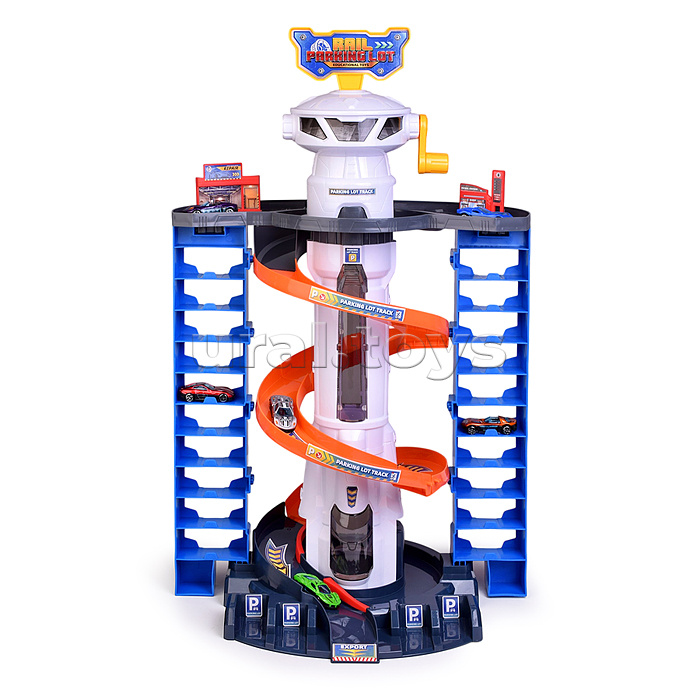 Парковка "Мега-паркинг" 6 металлических машин в наборе, (свет, звук) в коробке