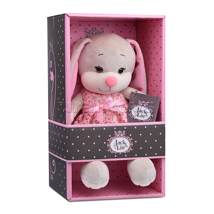 Зайка Лин в кружевном розовом платье, 20 см, в коробке