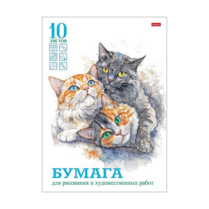 Набор бумаги для рисования и художественных работ, 10л., А4ф, 220гр., в папке тиснение "Любимые пушистики" Набор бумаги для рисования и художественных работ, 10л., А4ф, 220гр., в папке тиснение "Любимые пушистики"