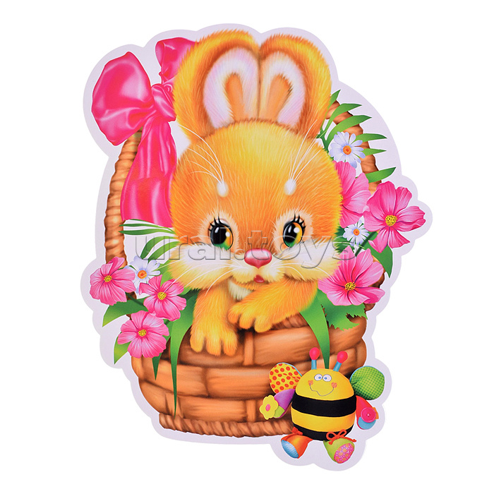 Плакат вырубной А4. Зайчик в корзинке (УФ-лак)