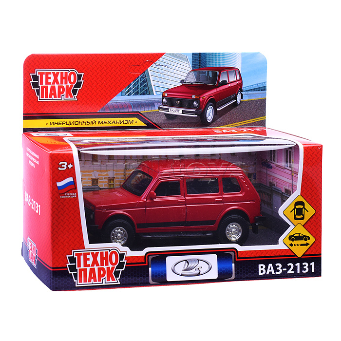 Машина металл LADA 4x4 2131 12 см, (двери, багаж, красный)инерц, в коробке