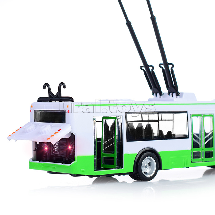 Троллейбус  инерц.механизм свет\звук на батарейках в коробке