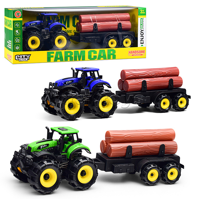 Трактор "Ферма" с бревнами, в коробке