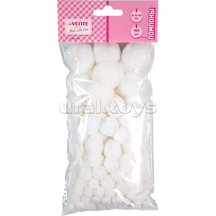 Набор помпонов для творчества "DIY" 100 шт, цвет белый