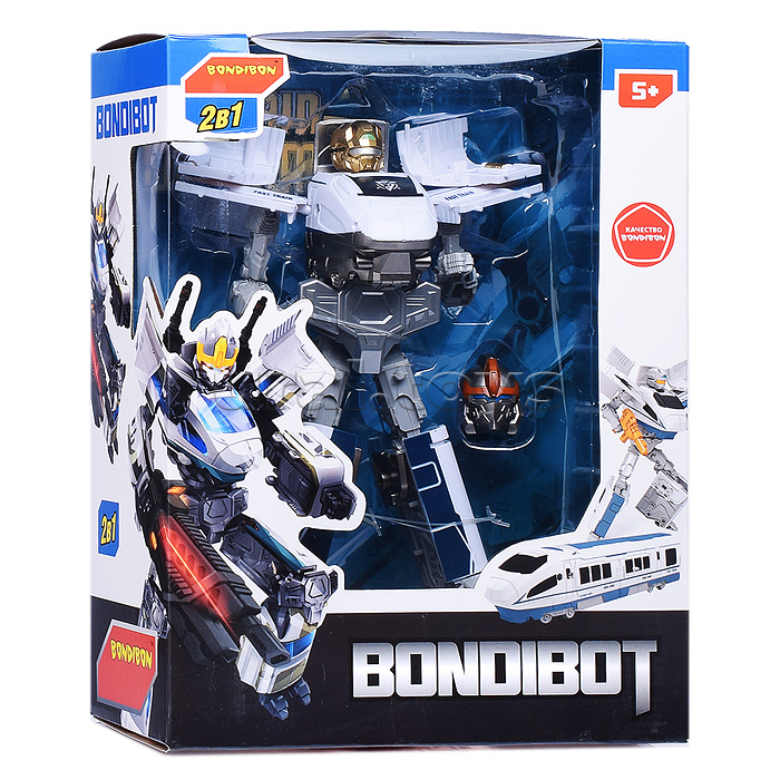 Трансформер 2в1 "Робот-поезд" цвет голубой, BOX 27,6х21,3х10,9см