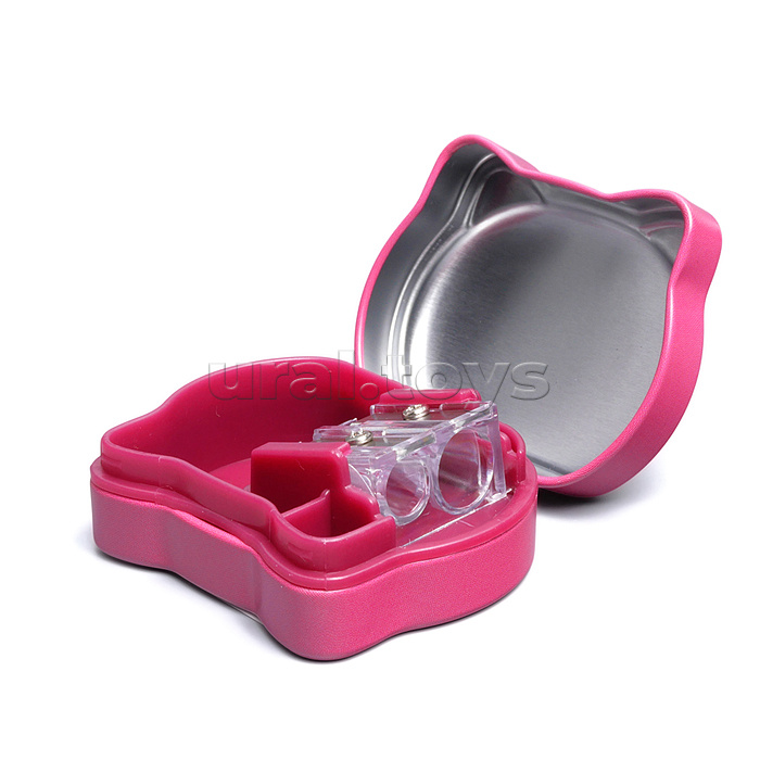 Точилка металлическая "Животные" 2 отверстия для заточки, 4 дизайна, с контейнером для стружки