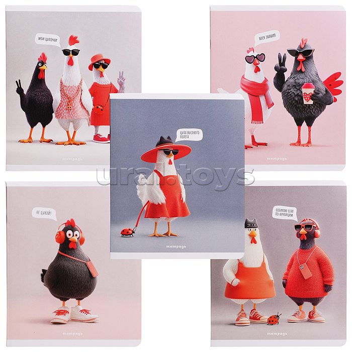 Тетрадь 48 л, клетка "Стильные курочки" А5+, мягкий переплёт (2 скобы)