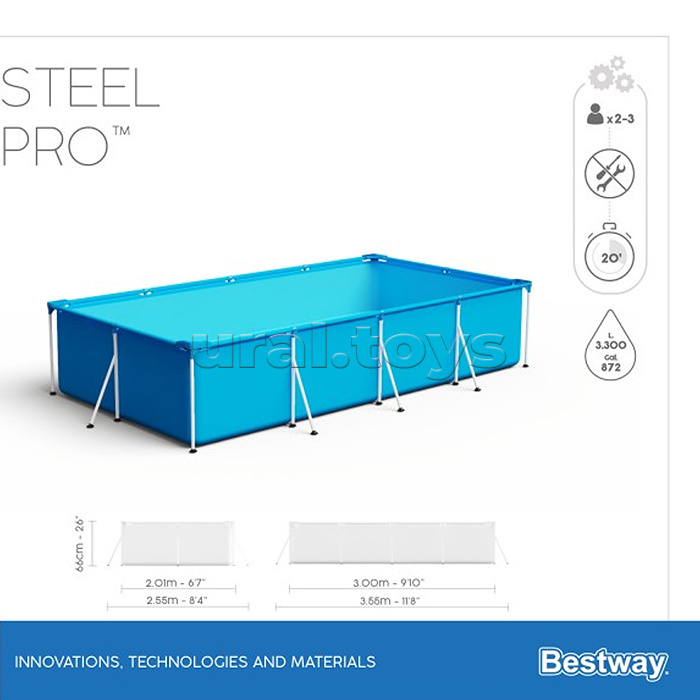 Бассейн каркасный Steel Pro, 300 х 201 х 66 см, фильтр-насос, 56411 Bestway