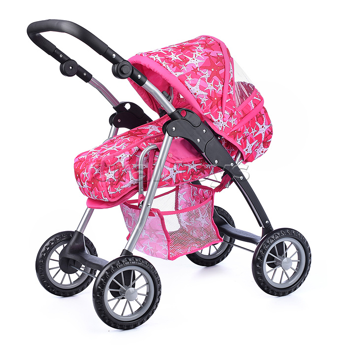 Коляска зима-лето для кукол, металлическая, с люлькой-переноской, с корзиной, цвет вишенка