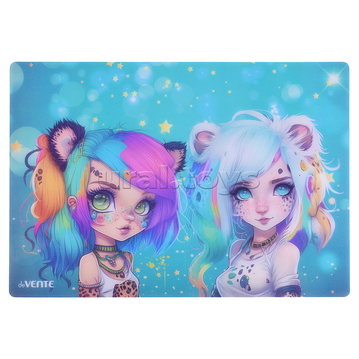 Покрытие настольное для лепки "Kitty Girl" 33x23 см, пластиковое 600 мкм, полупрозрачная, с искрящейся фактурой, с цветным рисунком