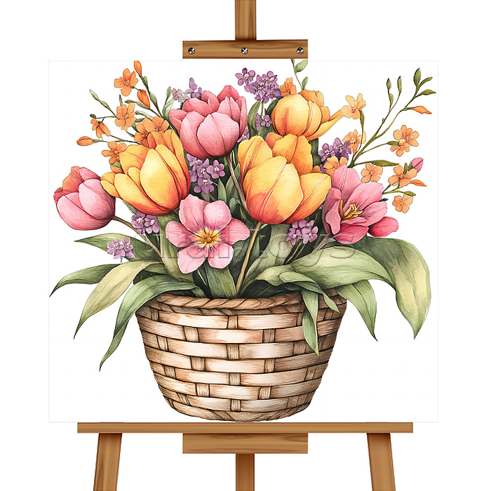 Мозаика алмазная "Корзина цветов" 20*20см.