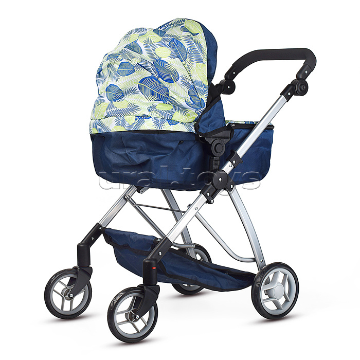 Коляска для кукол, металлическая, складная,с сумкой-корзиной для мамы,цвет листья на тёмно синем