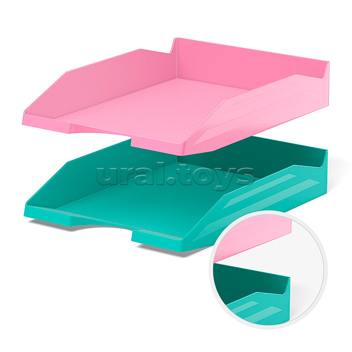 Набор из 2 пластиковых лотков для бумаг Office, Pastel Mint, мятный и розовый