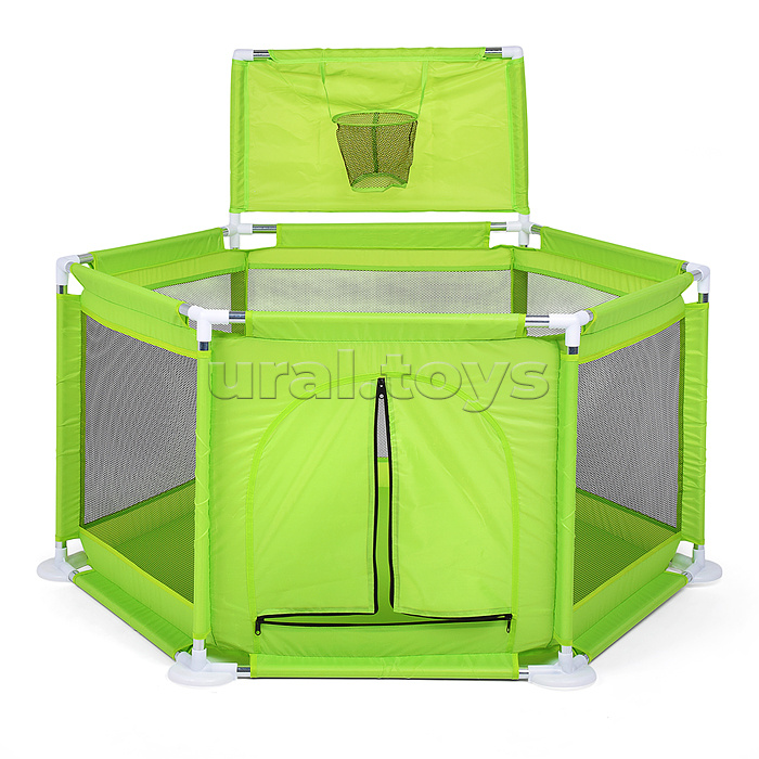 Манеж детский М9-3 шестигранный с баскетбольным кольцом (113*130*65) цвет зеленый
