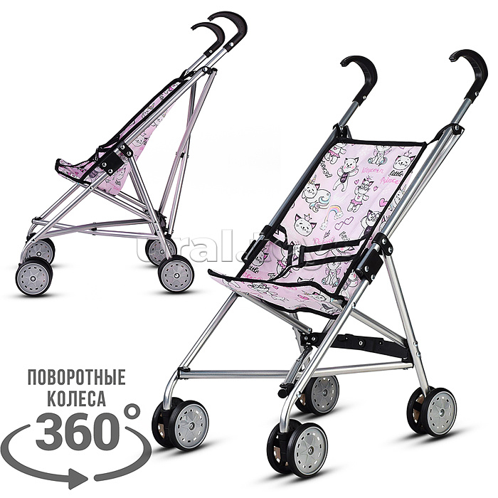 Коляская кукольная трость, металлическая, принт кошки