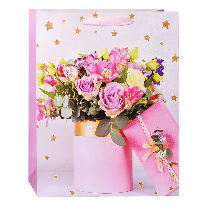 Пакет подарочный "Цветы" 26*32*10,5 см.