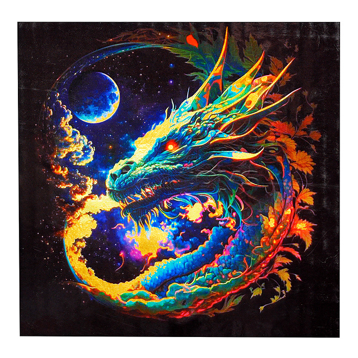 Картина по номерам 30х30 "Сказочный дракон" с поталью (25 цветов)