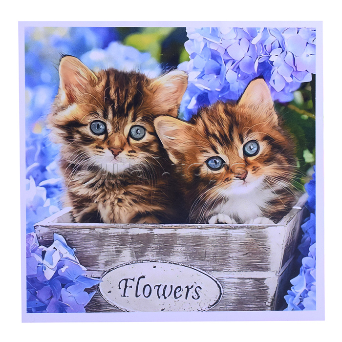 Алмазная мозаика "Котята" 20х20см, в деревянной рамке, частичное заполнение