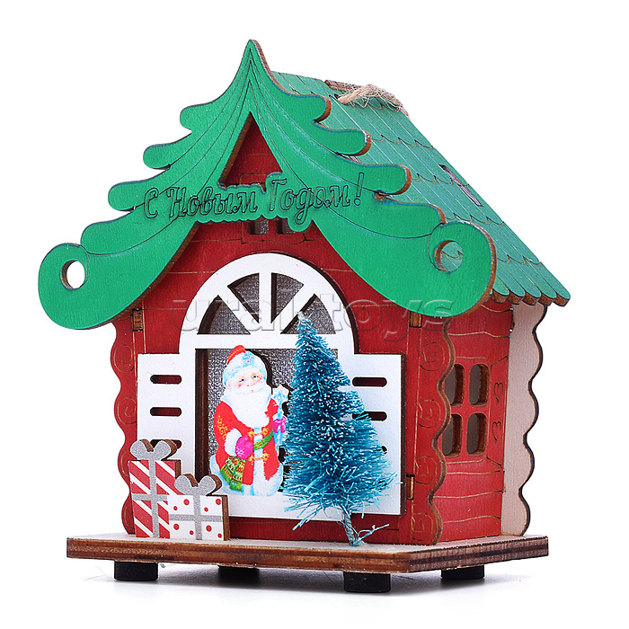 Новогоднее украшение "Домик со светом. Дедушка с подарками" в пакете