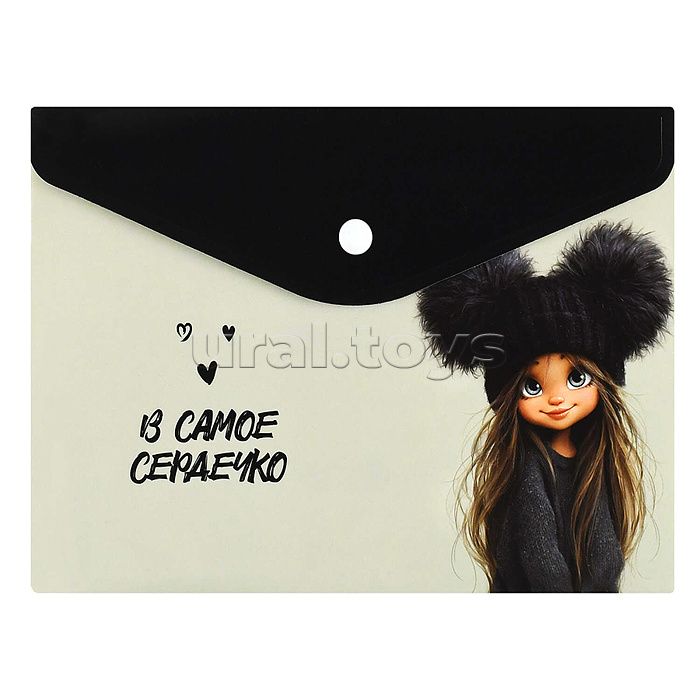 Папка для школьных тетрадей пластиковая "Девчонка в шапке" полипропилен, формат А5, 24x17 см