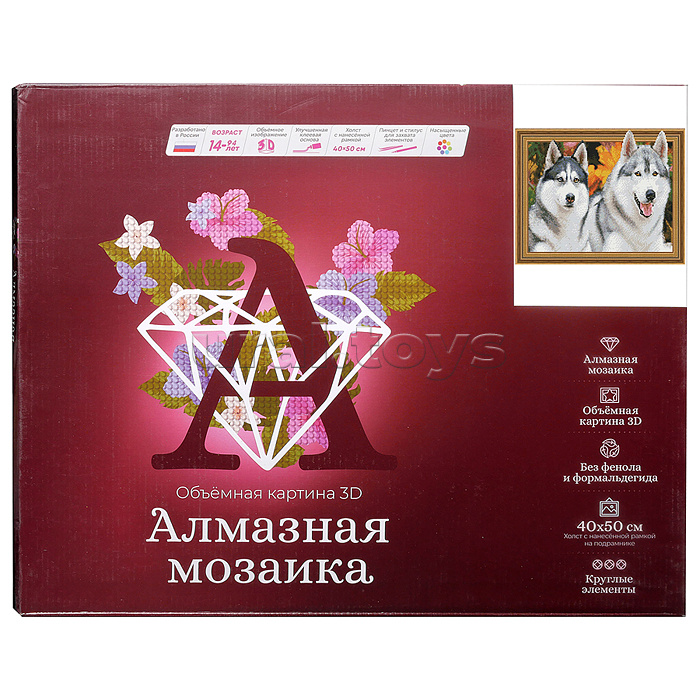 Алмазная мозаика 3D с нанесенной рамкой 40х50 "Хаски" (31 цвет)