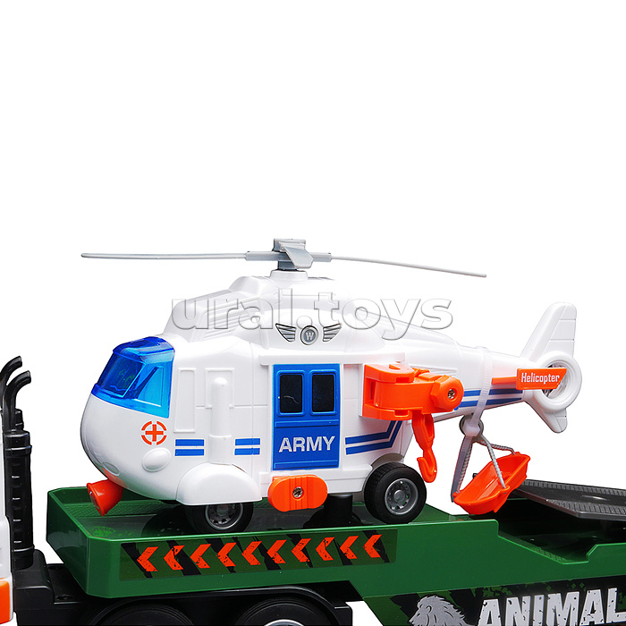 Машина "Длиномер с вертолетом" 1:16 (свет, звук) в коробке