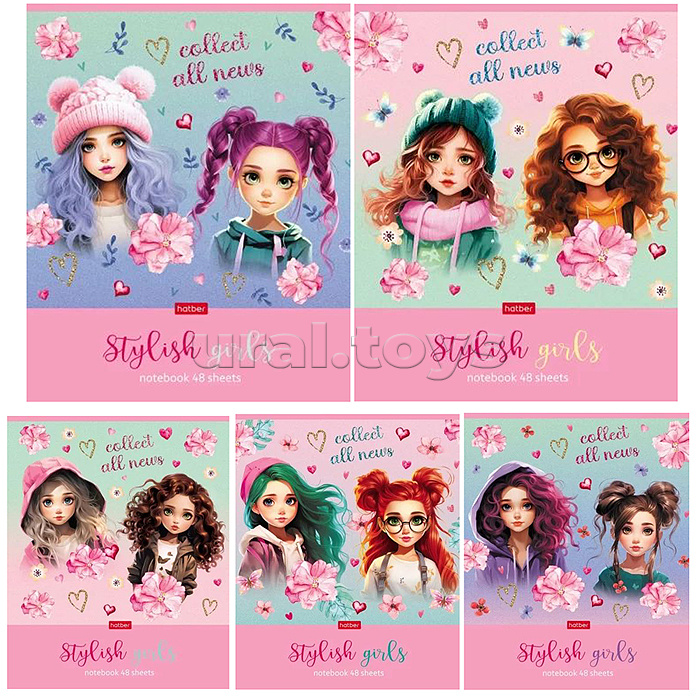 Тетрадь 48л. клетка "Stylish Girls" А5 на скобе