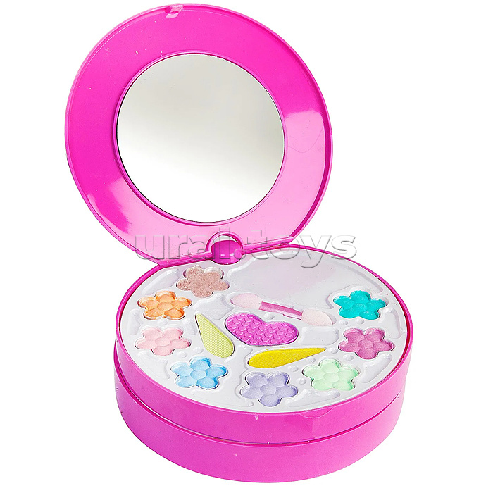 Набор детской декорат. косметики Eva Moda, BOX 26,8х25х4,8см, косметичка-диск 2-уровневая с зеркальцем, тенями для век (11 оттенков; 7,8г), блеском для губ (0,6г), лаком для ногтей (8г), помадами (3 цвета; 2,4г) и 3-мя заколками