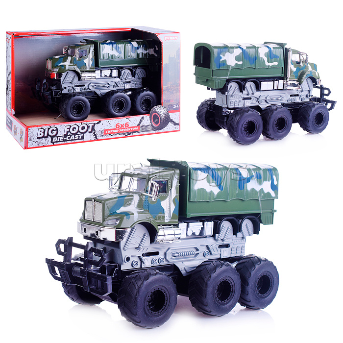 Военная техника с краш-эффектом, кабина die-cast,  фрикционная, 6*6, 1:43