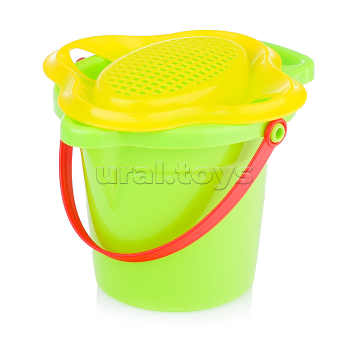 Набор №349: ведро малое с носиком, ситечко-цветок, совок №2, грабельки №2, 2 формочки, лейка малая №3