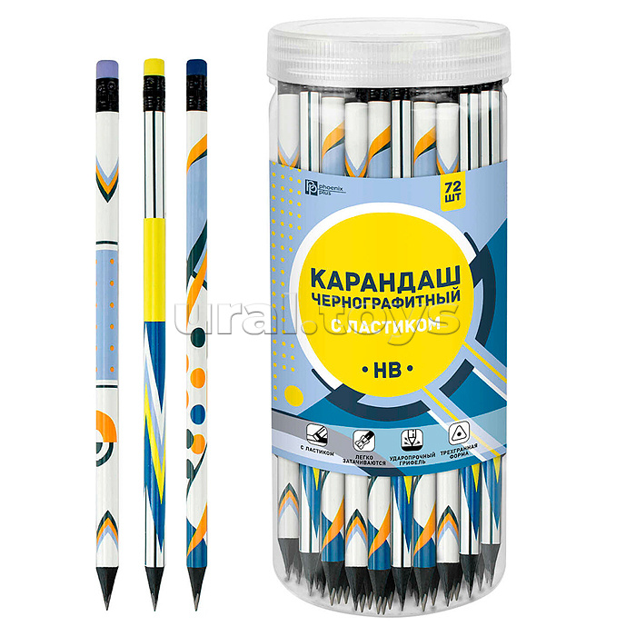 Карандаш чернографитный "Геометрия" ПЭТ-тубус, 72 шт., ассорти, тверд. грифеля: HB, размер 188*7,5м
