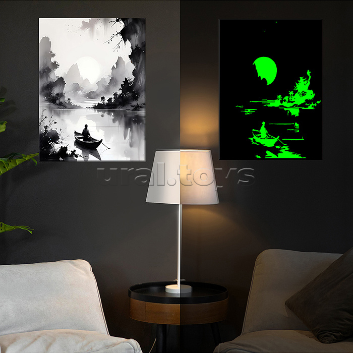 Картина по номерам 40х50 "Японский рыбак" со светящейся краской (9 цветов)