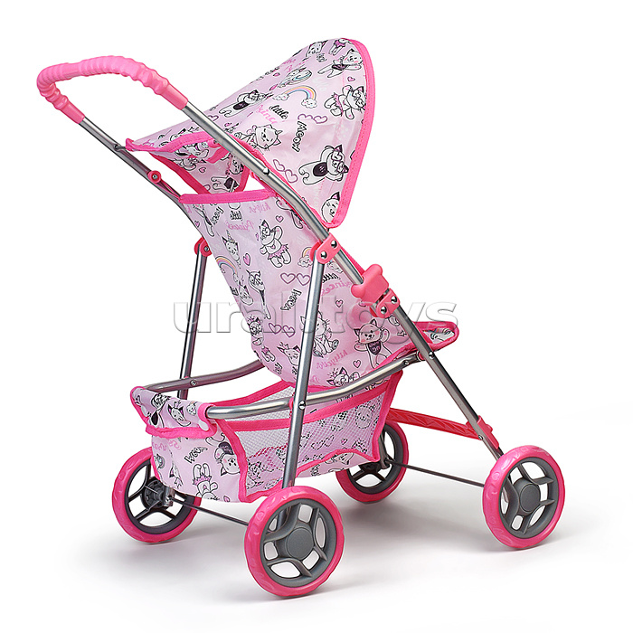 Коляская кукольная прогулочная, металлическая, с корзиной и козырьком