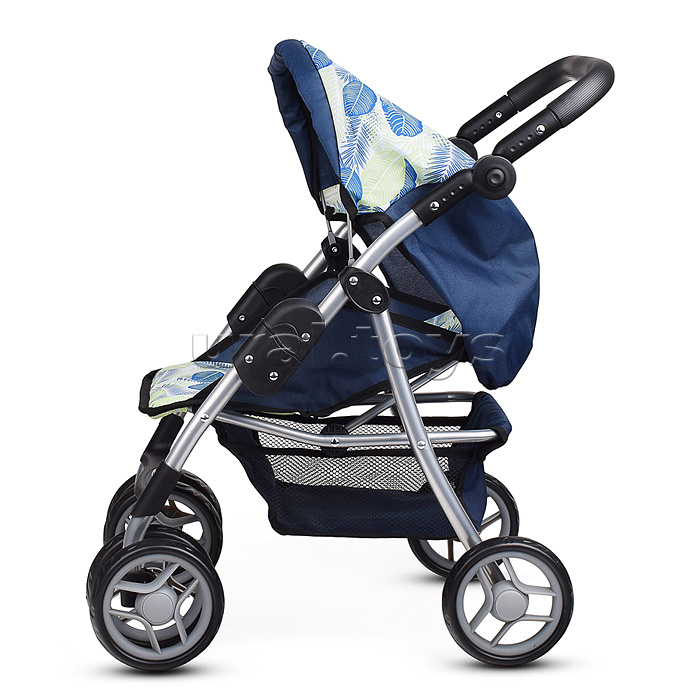 Коляска для кукол металл., складная, прогулочная с козырьком, с корзиной, принт листья