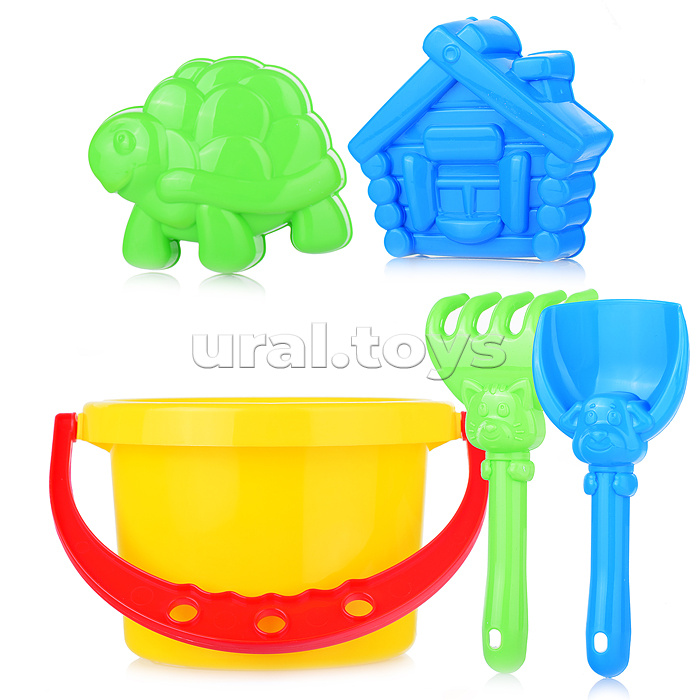 Набор №15 (ведро 1 л + лопатка 13 см + грабли 13 см + 2 формочки)