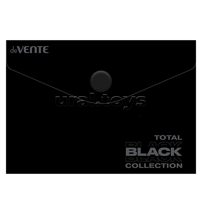 Папка-конверт на кнопке "TOTAL BLACK" A7 (105x74 мм) 180 мкм, непрозрачная черная с дизайном, индивидуальная маркировка