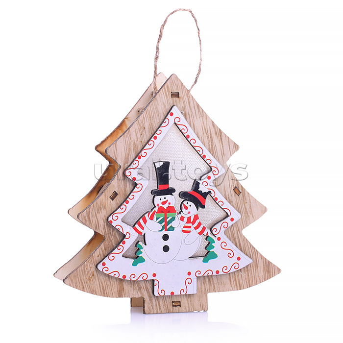 Новогоднее украшение "Дедушка Мороз", "Снеговики" 14*14см, со светом, в пакете