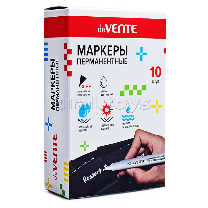 Маркер перманентный круглый корпус, с клипом, пулевидный наконечник, ширина линии 2 мм, чернила на водной основе, белый