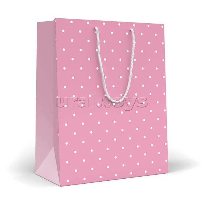 Пакет подарочный "Белый горох" (белый на розовом)